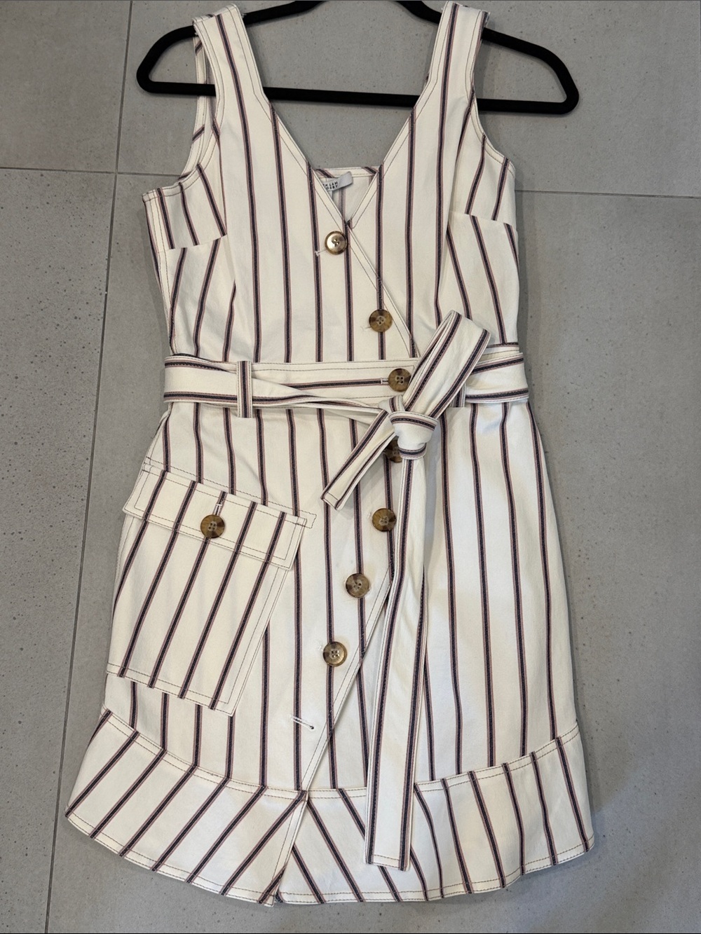 10 Crosby Derek Lam White Dress with Burgundy Stripes and Belt